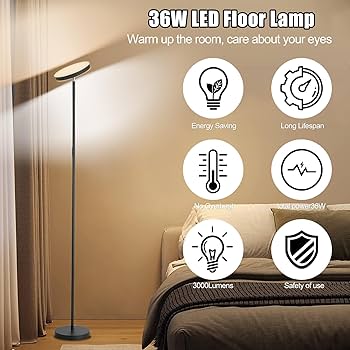 Lampadaire Sur Pied Salon Led,36W/3600Lm,Lampe De Lecture