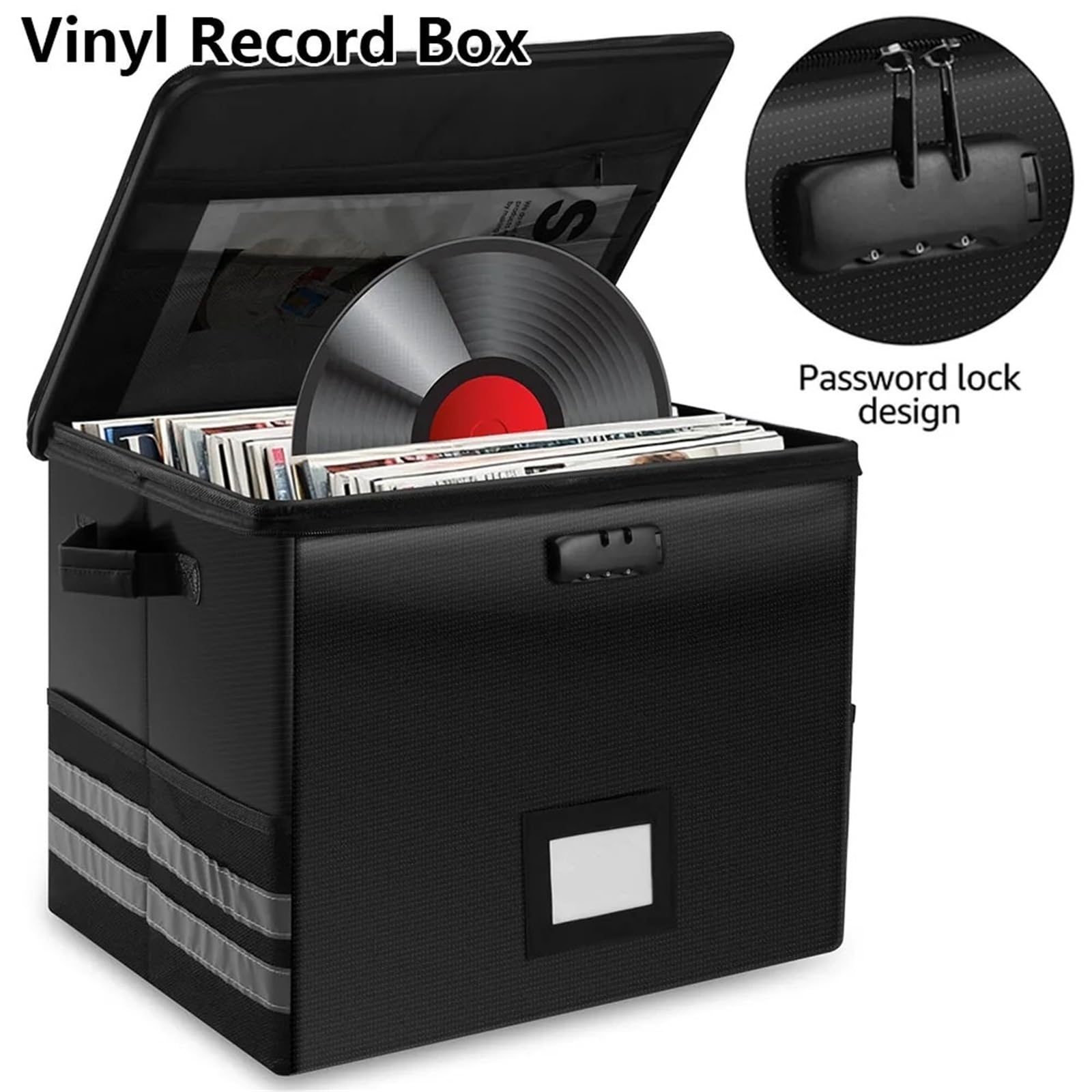 Vinyl Record Storage Box Fireproof Waterproof Organizer with Lock LP Album Crate Hold up to 150+ Singles for Home per Dischi
