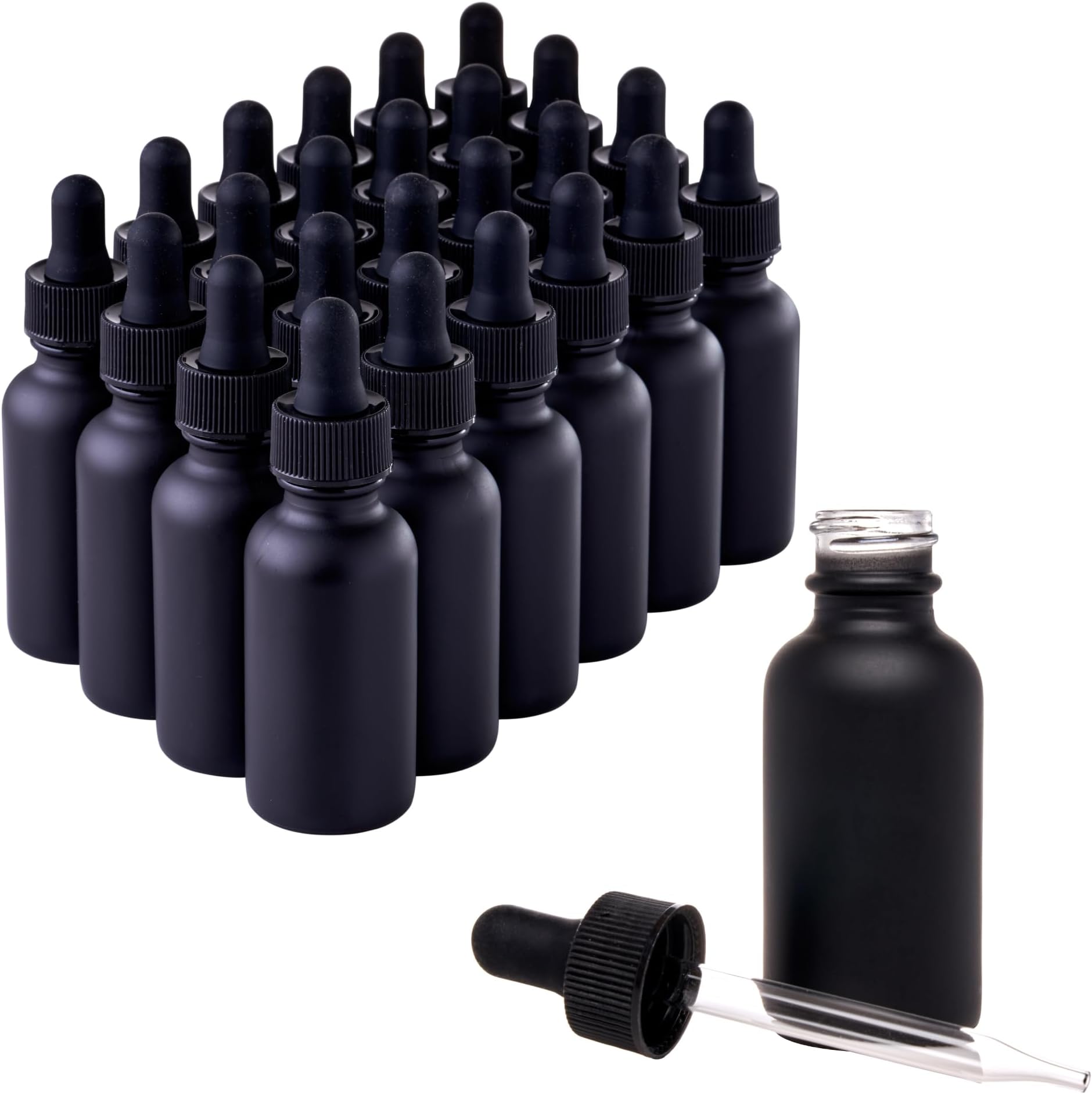 Black Boston Round 1 oz Dropper Bottles | Glass Dropper Bottles for Essential Oils & Aromatherapy | Travel Size 1 oz | 24 Pack