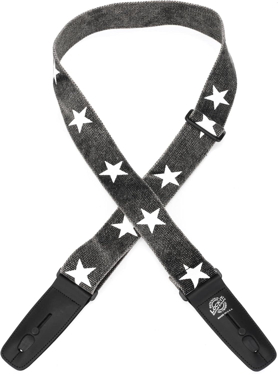 Lock-It Straps Cotton Guitar Strap - Distressed Black/White Stars