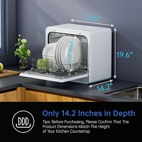 Miniatura 3 de AIRMSEN Lavavajillas completo de 2 niveles, lavavajillas portátiles con tanque de agua integrado de 5 L, 3 brazos de pulverización y arranque de