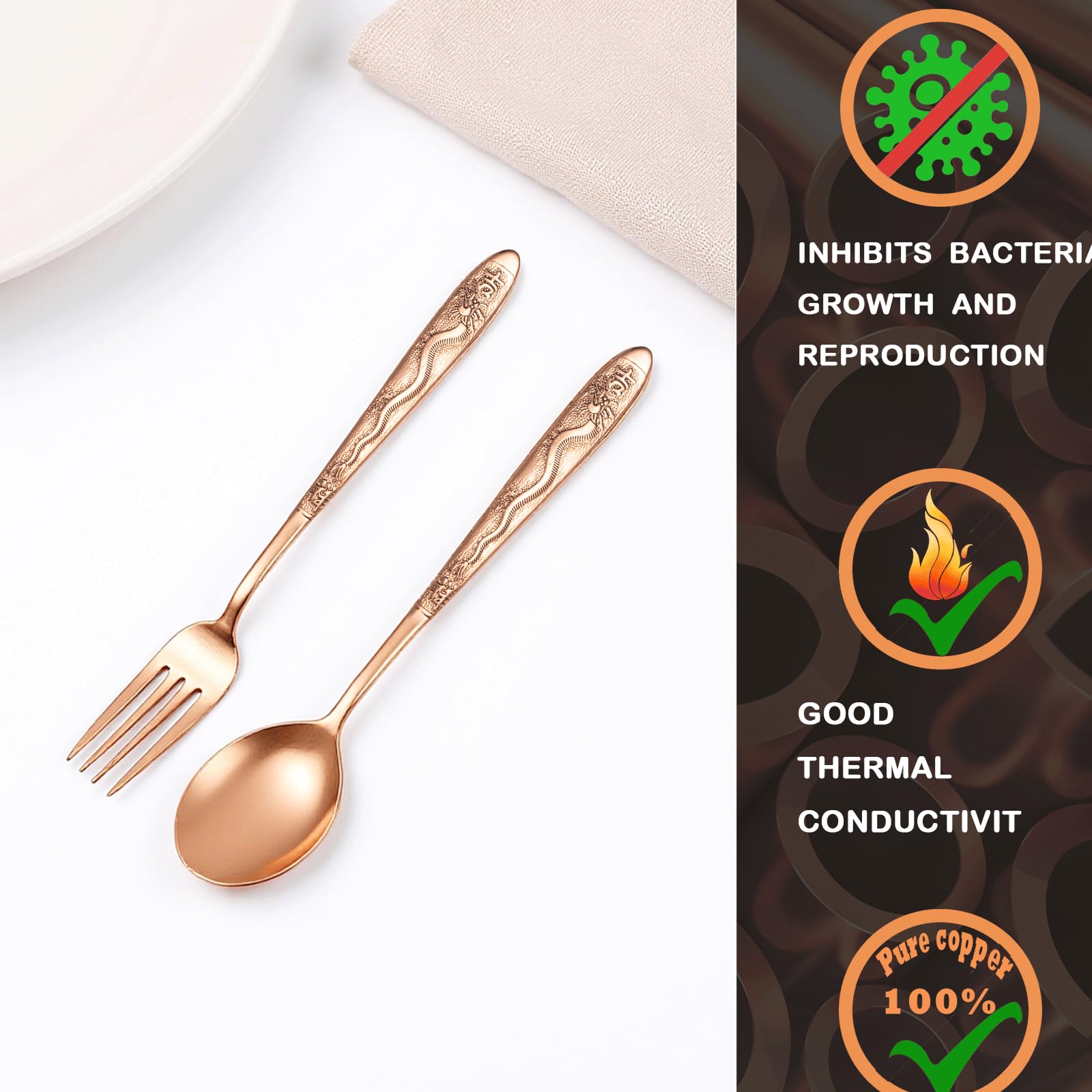 Utensilios de cobre puro al 99,99 %, cubiertos de cobre con hermoso significado chino, adecuados para cocina, hogar, boda, fiesta, apto para lavavajillas (1 tipo)