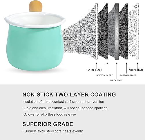 Miniatura 2 de Cacerola de leche esmaltada, mini calentador de mantequilla de 4 pulgadas, 18.6 fl oz, olla de leche de medio cuarto de galón, pequeña cacerola con