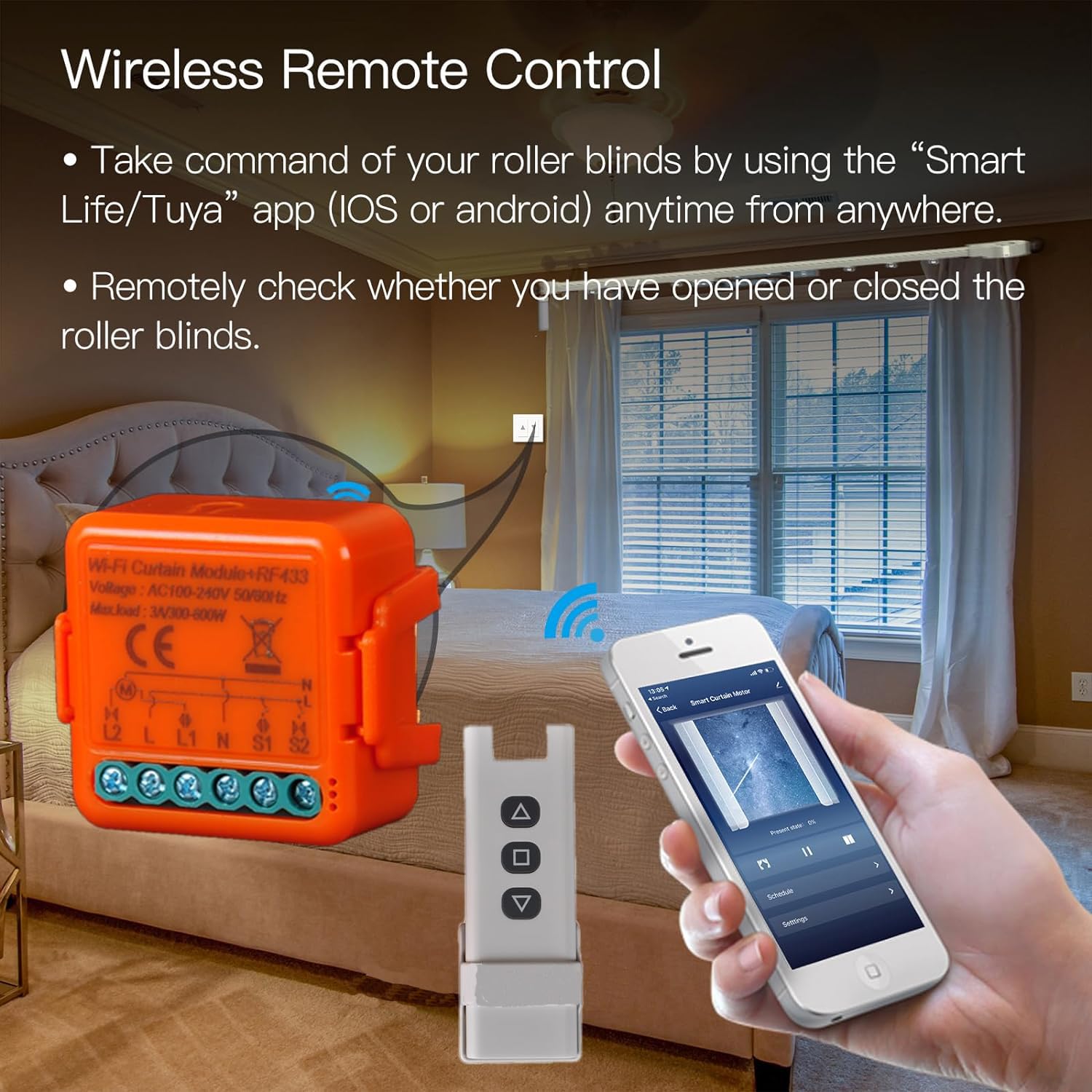 Interruttore Tapparelle WiFi RF,con Telecomando RF 433MHZ, Modulo Interruttore Wifi per Tapparelle Elettriche, Compatibile con Alexa e Google Home,Relè Wireless per Persiane Avvolgibili 300W (3)