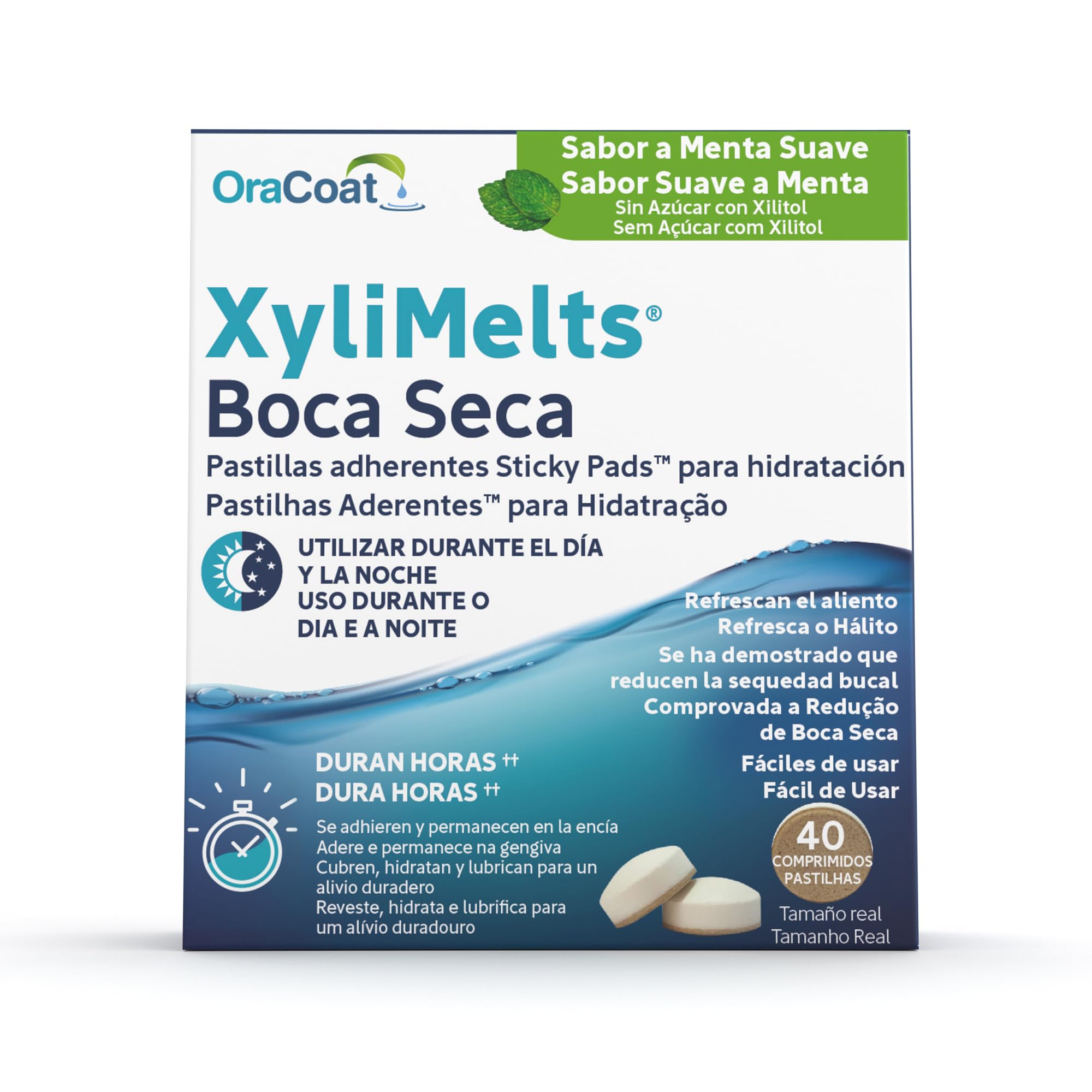 OraCoat XyliMelts - 40 Pastillas Adhesivas para la Boca Seca y Protección Dental - Xilitol Natural - Alivio Nocturno contra la Xerostomía y el Mal Aliento (Menta Suave, Pack 1)