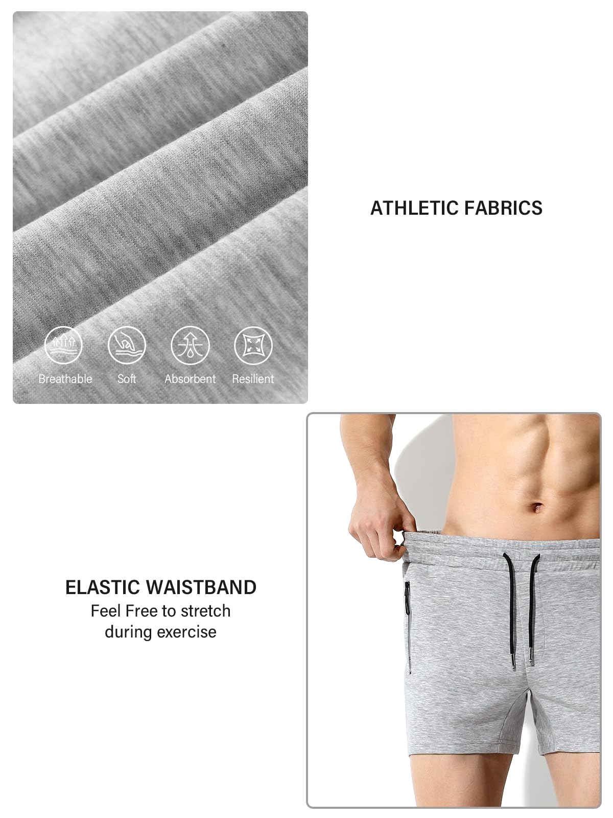 Mauro Kane Short Homme Sport avec Poche Zippée Short en Jogging Décontracté Pantalons Court Men Running Shorts