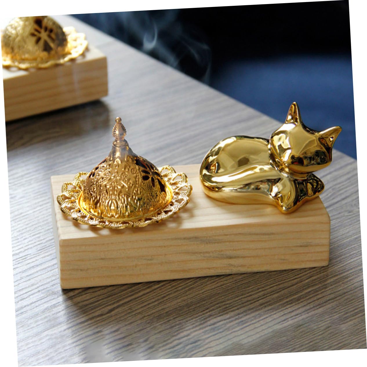 Ciieeo 3 Sätze Aromatherapie Räuchergefäß aus Holz und Metall Stabiler Tisch Räucherstäbchen Halter für Zuhause Büro Yoga und Meditation Orientalisches Design für Entspannende