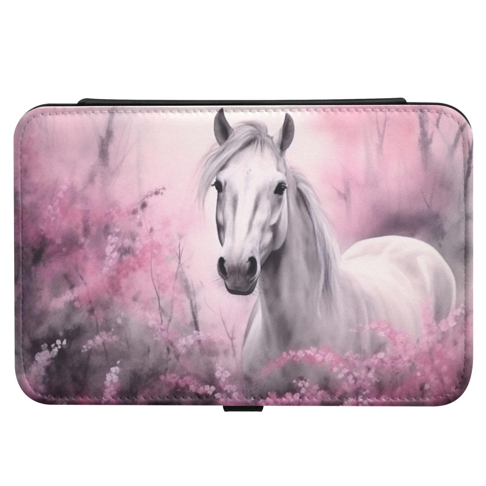 Haskirky White Horse Jewelry Box Portable PU Leather Travel Jewelry Organize for Women Jewelry Storage Display Holder for Ring, Necklace, Earring