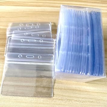 50 Pcs Horizontal ID Card Holder, Name Tag Badge Holders, Waterproof Badge Holder for ID Card/Credit Card/Work Card/Student Card/Bus Card