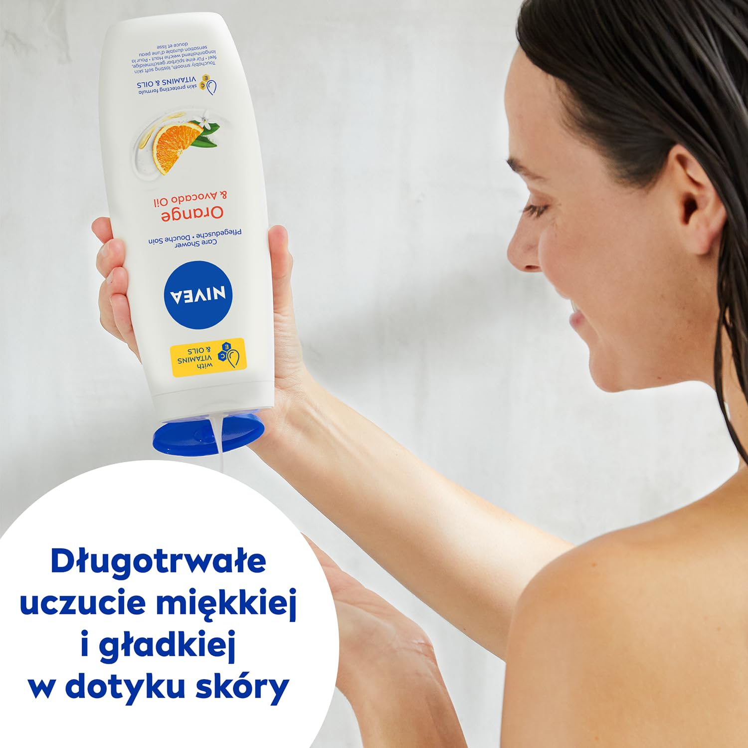 NIVEA Orange & Avocado Shower Gel, 500 mL (16.91 US fl oz), Refreshing Daily Body Cleanser with Citrus-Inspired Fragrance, Creamy Lather Body Wash, Family Size Bottle for Bath and Shower image 3