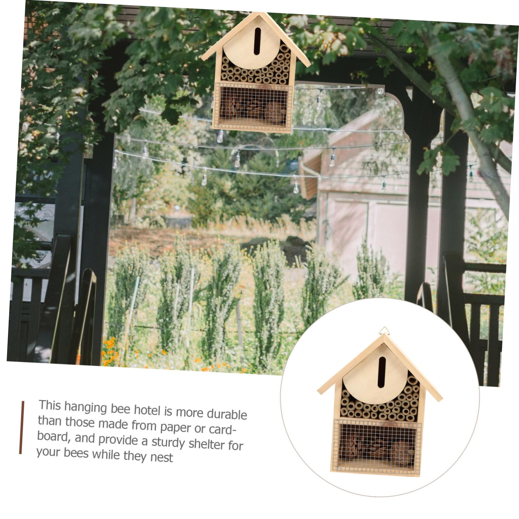 Wetterfestes Bienenhaus aus Holz zum Aufhängen Wildbienenhotel für Garten Insektenhotel Nisthilfe für Marienkäfer und Schmetterlinge Natürlicher Holzbau