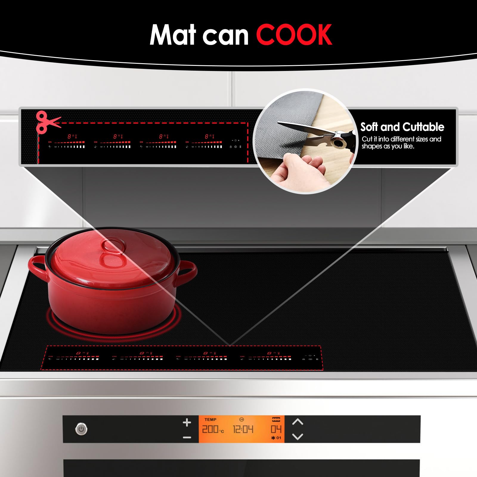 KR KITCHENRAKU Tappetino per cottura a induzione, 52 x 78 cm, copertura per fornelli, in vetroceramica, resistente al calore a 300 °C (572 ° F), compatibile con Power Boost, previene scivolamenti e