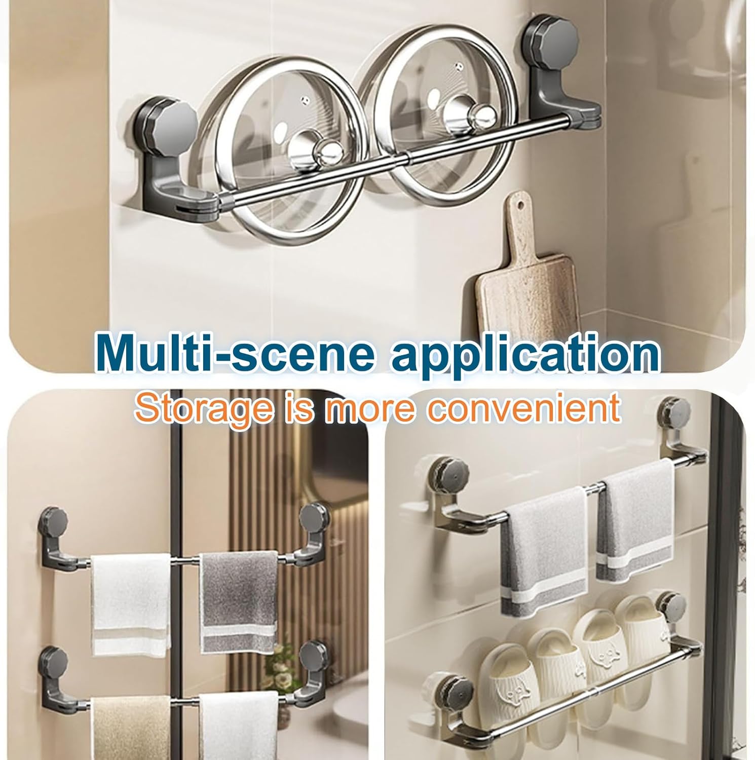 1 Pcs No-Drill Extendable Suction Towel Rod 11.8-23.6 Inch, Stainless Steel Removable Wall Mount Holder for Bathroom Kitchen Shower Towels Clothes