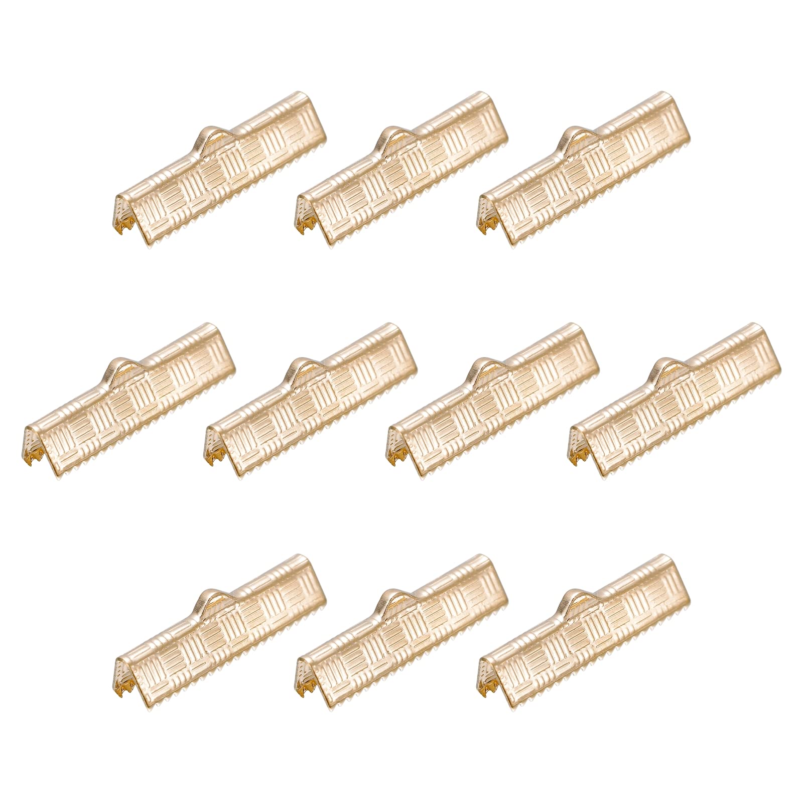 sourcing map 200Pcs Ribbon End Crimp Clamps, 25mm Stripe Texture Pinch Cord End Clasps for DIY Bracelet Making, Gold Tone