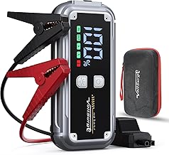 démarreur de Voiture, démarreur d'urgence, 6000A démarreur d'urgence pour Voitures jusqu'à 8.0L Essence ou 6.0L Diesel, démarreur de Secours 12V, Sortie USB Rapide, Torche LED
