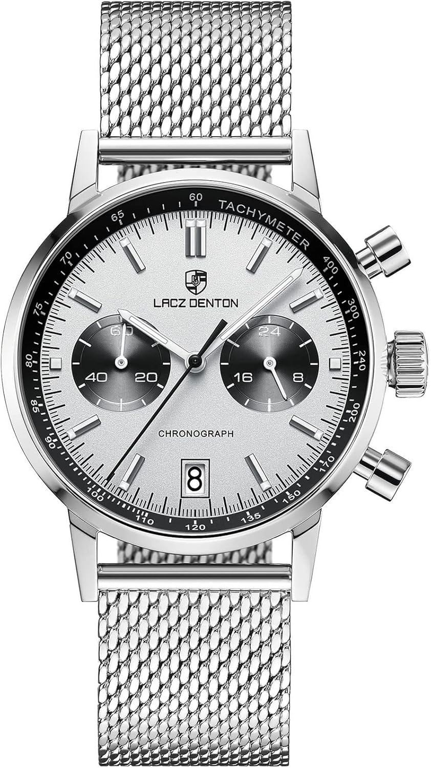 LACZ DENTON Chronograph Men's Watch, Quartz Watches Stainless Steel and