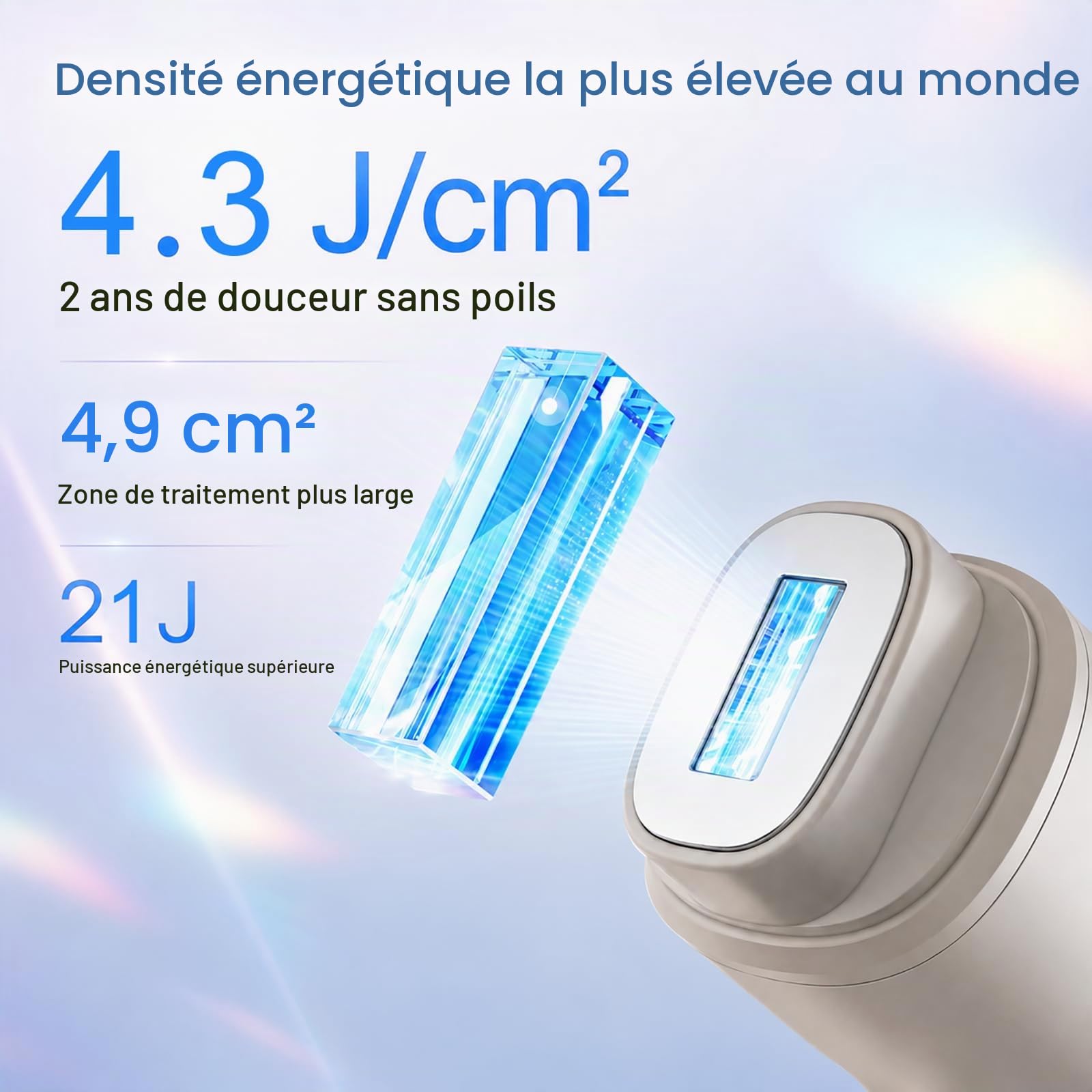 Épilateur IPL à lumière pulsée avec refroidissement, 21J 9 niveaux, 3-en-1 avec 2 embouts magnétiques pour le visage, les aisselles, les bras, les jambes et le maillot, pour femmes et hommes
