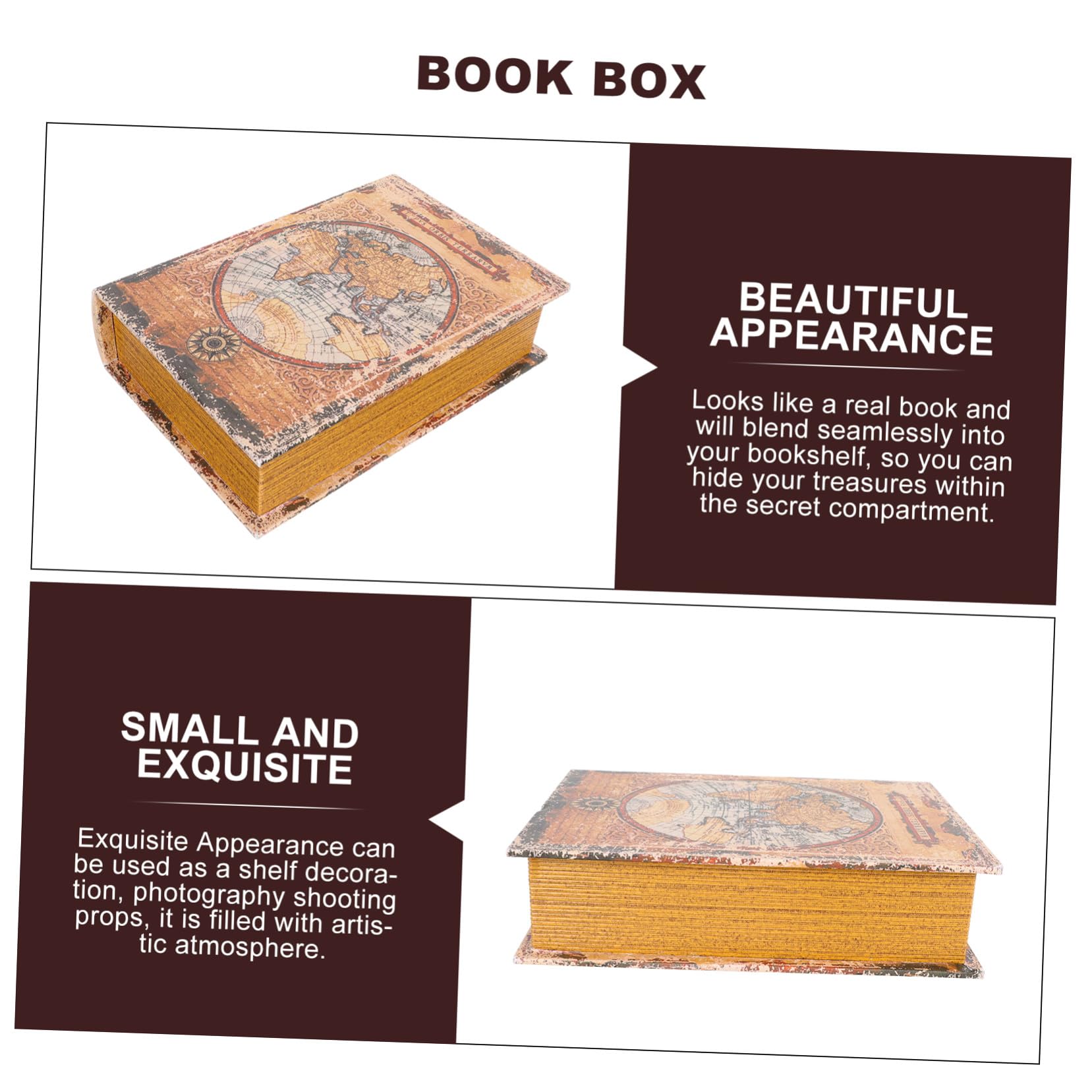 TOYANDONA Caja Decorativa de Madera Retro Forma de Libro Falso Caja de Almacenamiento con Tapa Abatible Diseño Creativo para Decoración de Escritorio y Hogar Mediano