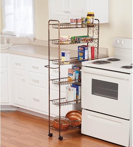 Miniatura 2 de Miles Kimball Home Marketplace - Carrito de almacenamiento delgado de alambre antiguo con 6 estantes, soporte de almacenamiento y organización, 24 ½