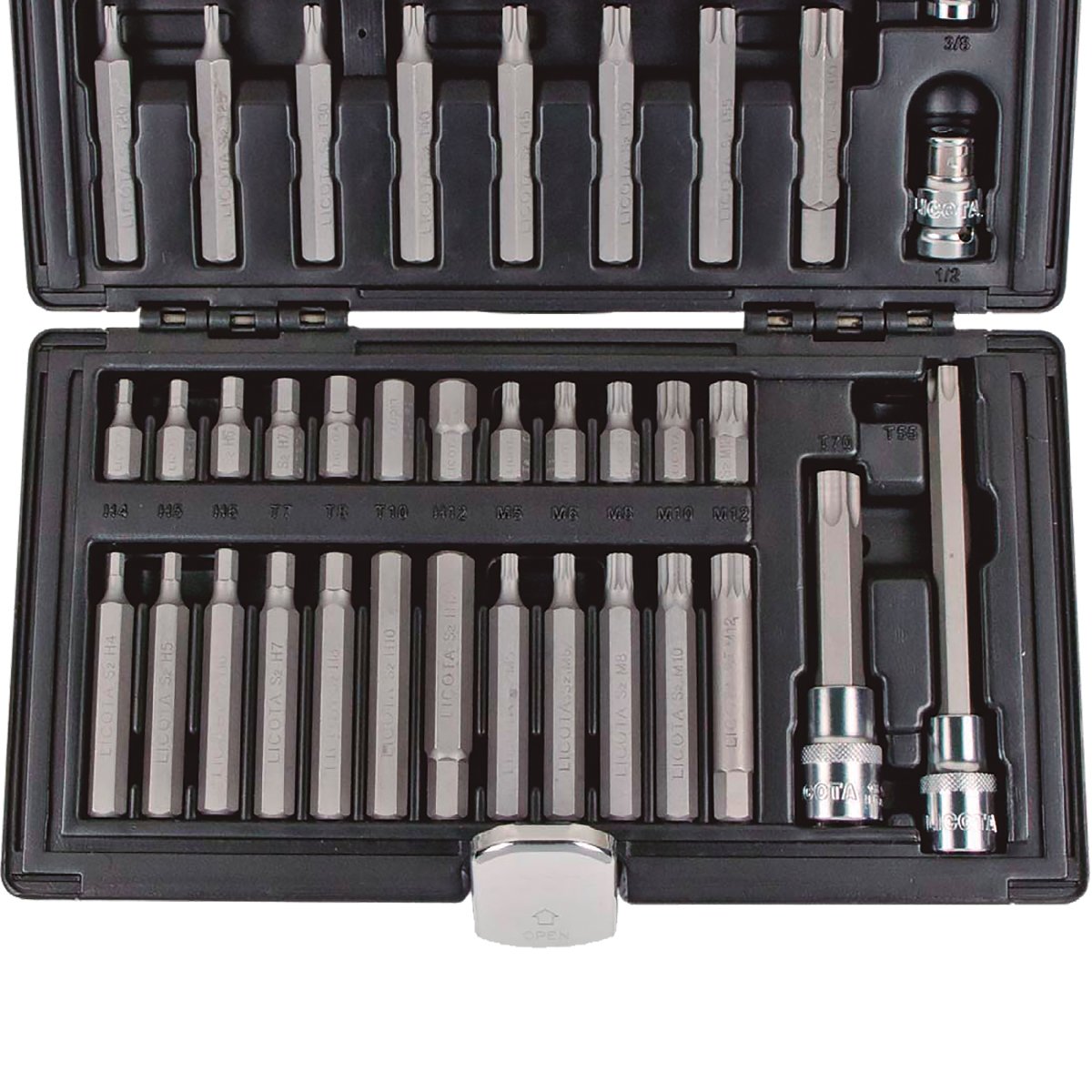 ESTUCHE 44 PUNTAS de 10MM Acero S2 para uso PROFESIONAL en taller mecánico de coche HEXAGONAL, TORX y SPLINE