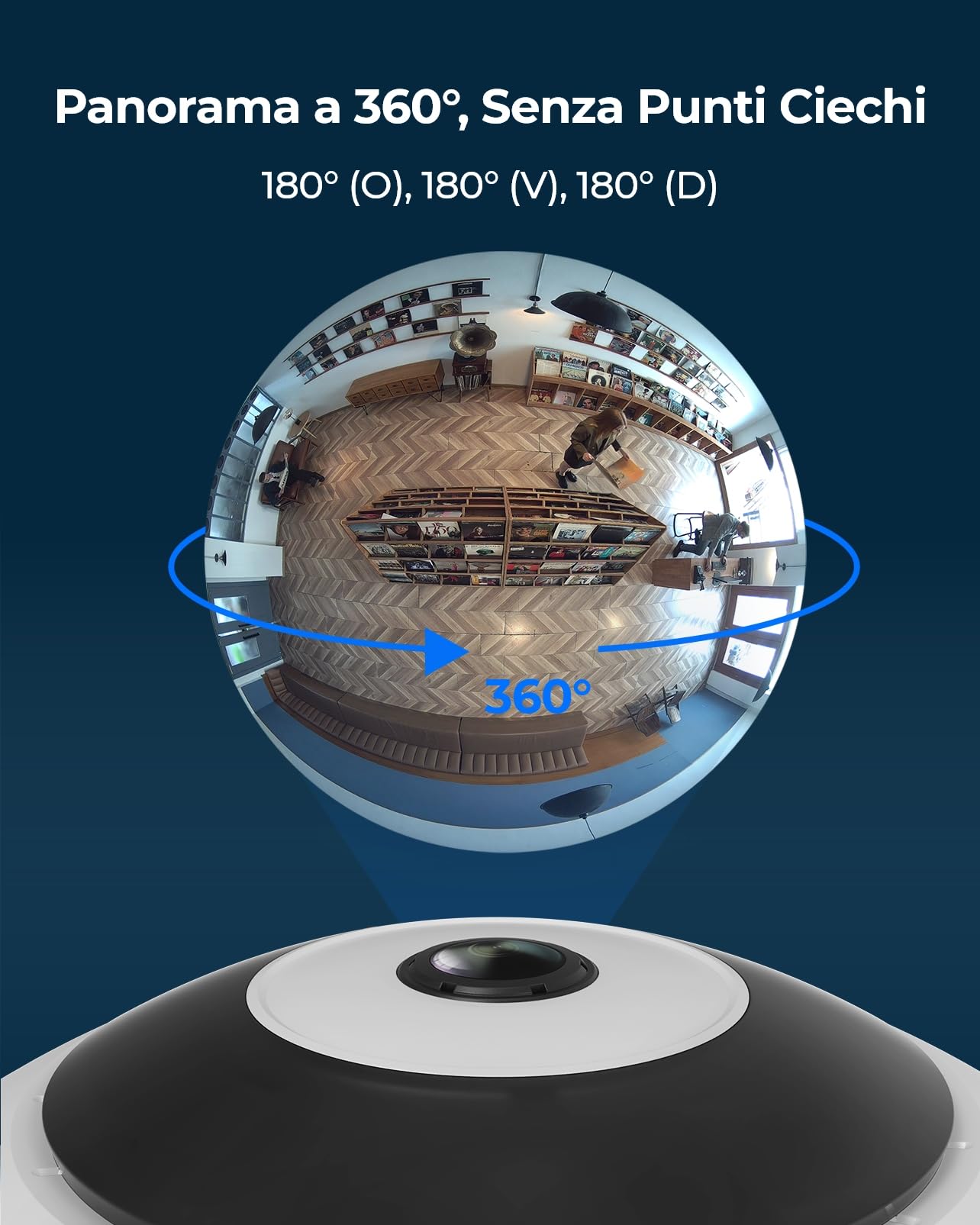 Reolink 2K+ Telecamera WiFi Interno con Panorama a 360°, Telecamera Fisheye | Wi-Fi 2.4/5GHz, Rilevamento Umano Intelligente, Audio a due vie, Visione notturna IR, Slot per Schede microSD, FE-W Bianco