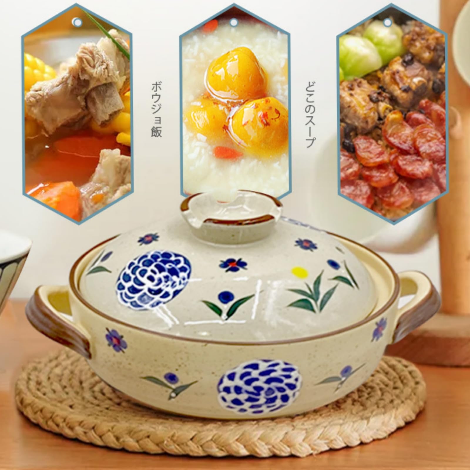 garnek gliniany, Gliniany garnek w stylu fajansowym, garnki do gotowania na kuchence, patelnia zupy, bibimbap z pokrywką(1L)