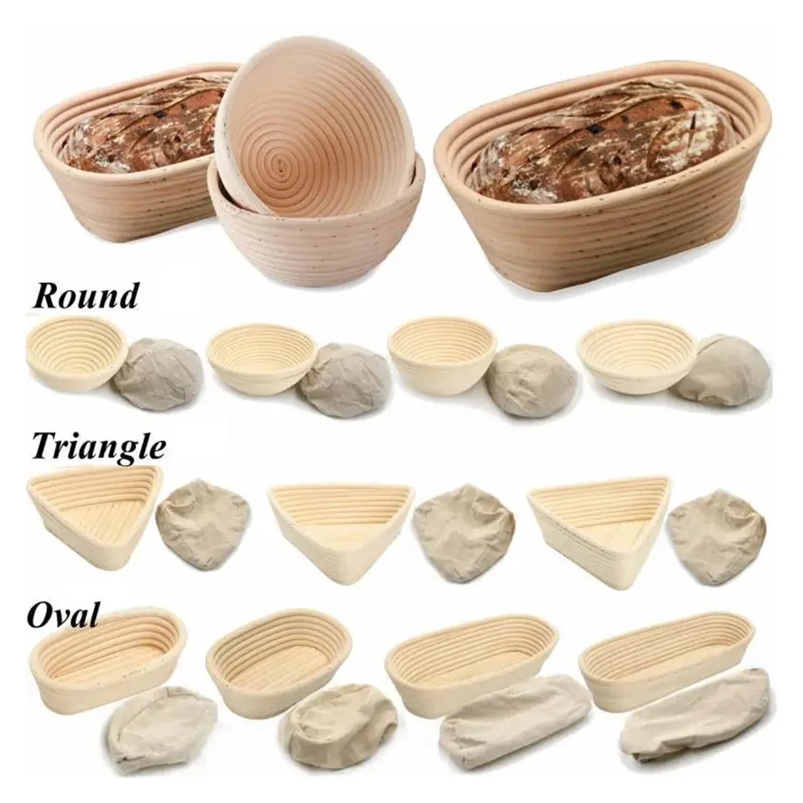 1 szt. Owalny/kołowy/trójkątny koszyk na chleb z rattanu i wikliny do fermentacji ciasta, narzędzie kuchenne chleba(Oval 35X14X7.5)