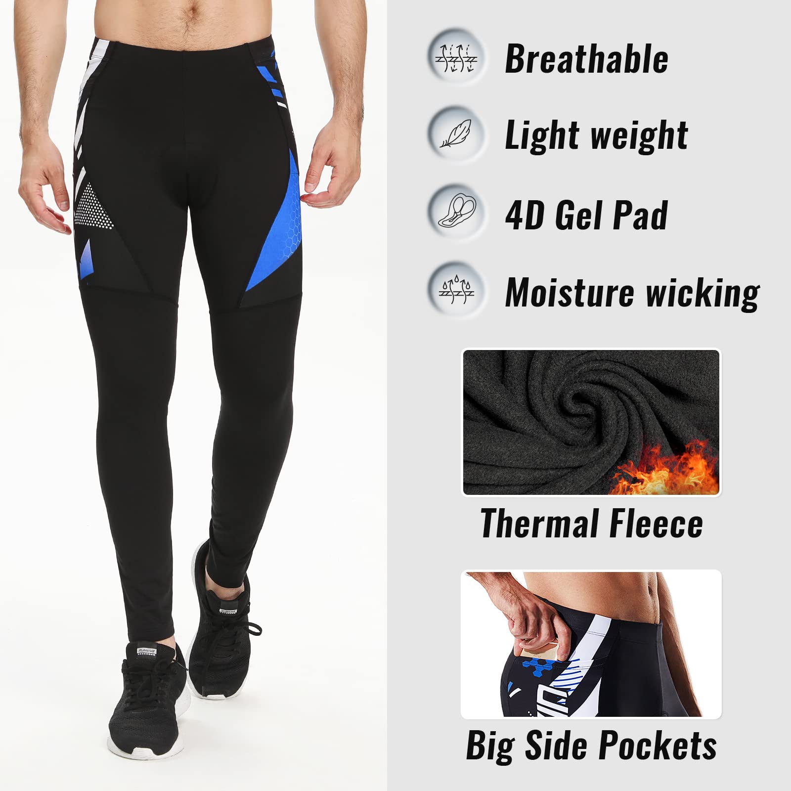 NICEWIN Pantaloni Lunghi da Ciclismo da Uomo, con Imbottitura 4D, Imbottiti, Invernali, Termici, Traspiranti, Antiurto