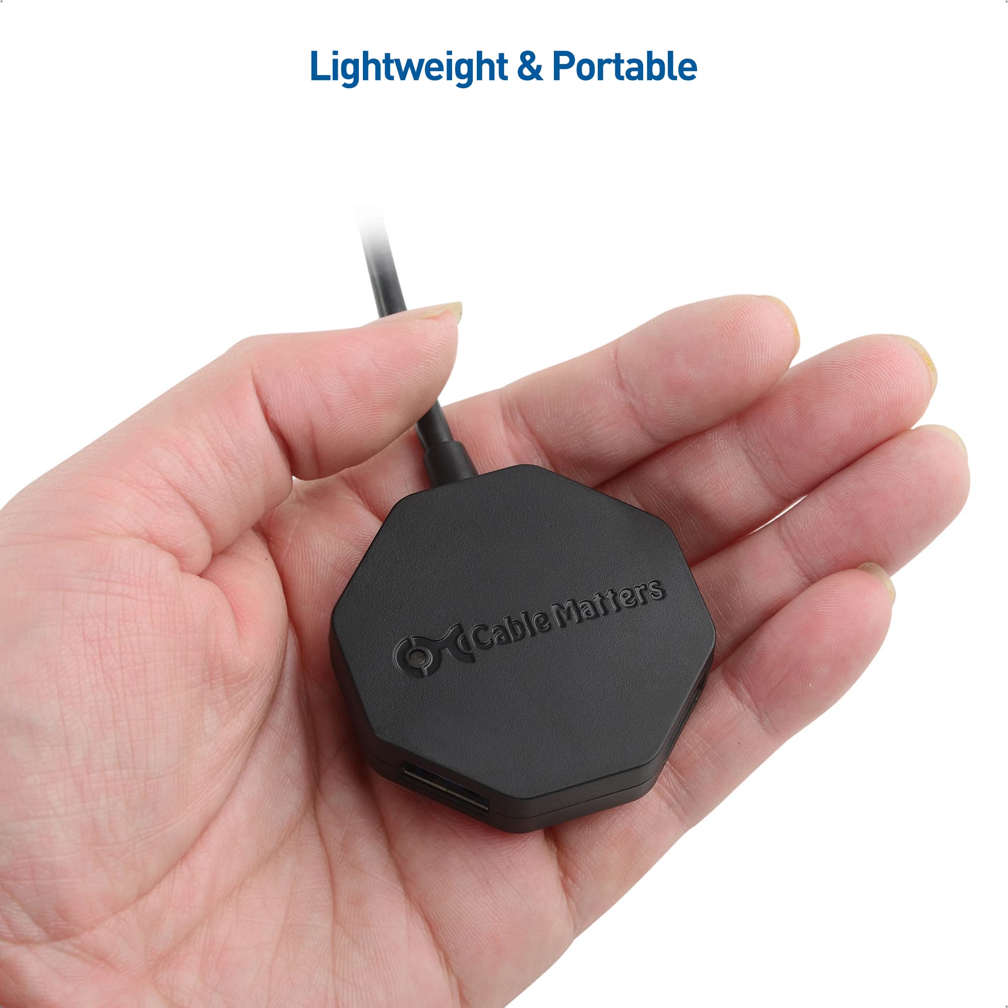 Cable Matters Ultra Mini Hub USB a 4 porte con cavo di prolunga lungo 1,2 m, hub USB 3.0 con porte multiple per velocità di trasferimento dati fino a 5 Gbps, nero