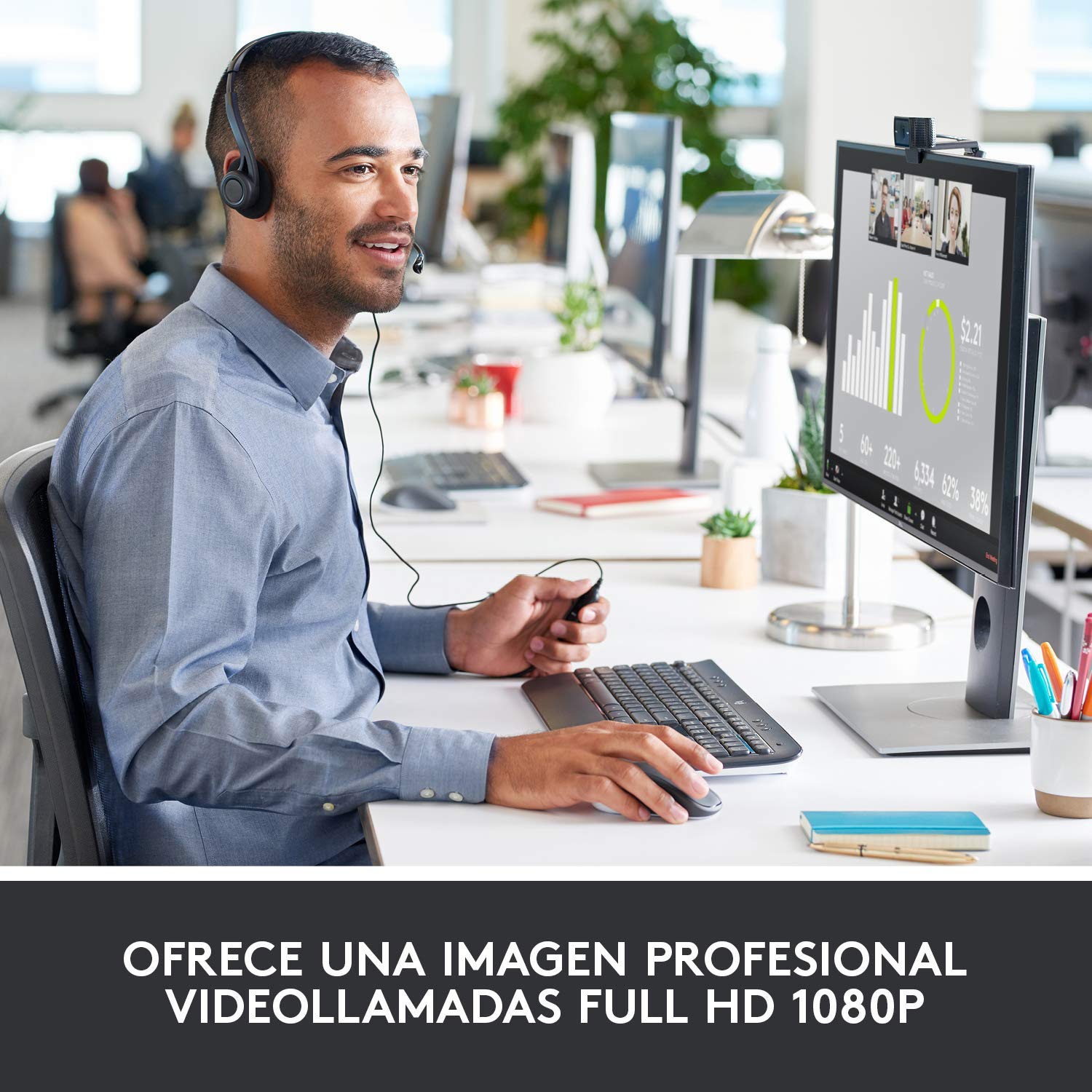Logitech C920 HD Pro Webcam,Videoconferencias1080p/30 fps,Sonido Estéreo,Corrección de Iluminación HD,Skype/Hangouts/FaceTime, PC/Mac/Android/Chromebook, Funcionan con Teams, Google Meet, Zoom-Negro