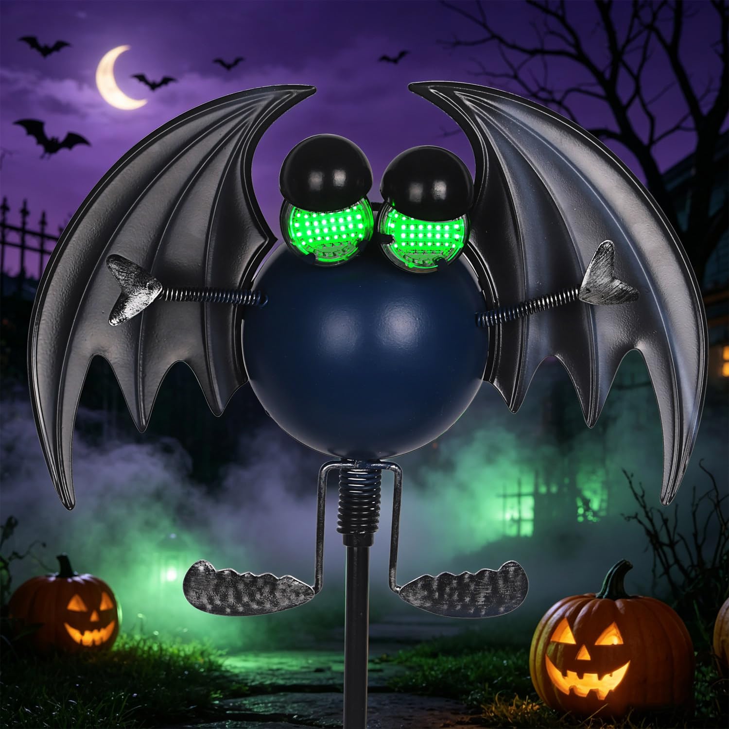 YHSOLAR Bat Halloween Solar Stake Light with Movable Green LED Eyes