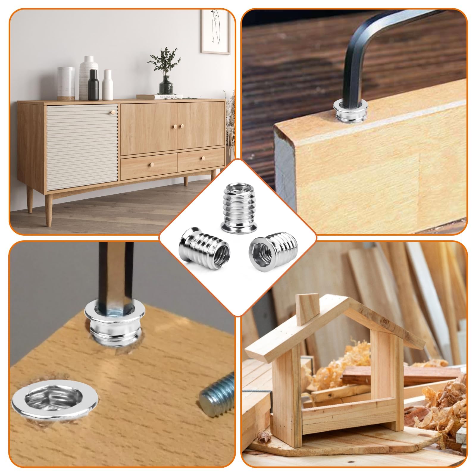 SWTYExt 100 Pezzi Boccole Filettate M6x15 in Acciaio al Carbonio con EsagonoIncassato Dadi Inserti Filettati per Legno per Mobili in Legno