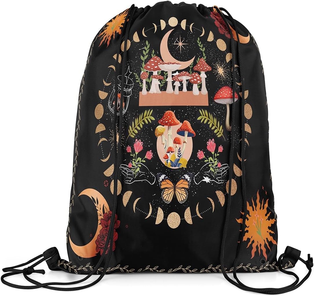 – Loussiesd Death Moth Print Drawstring Backpack 40x33cm for Boho Moth Drawstring Bags Halloween Decorations Sports Drawstring Sackpack Decor Sun Moon Bohemian Waterproof Cinch Bag