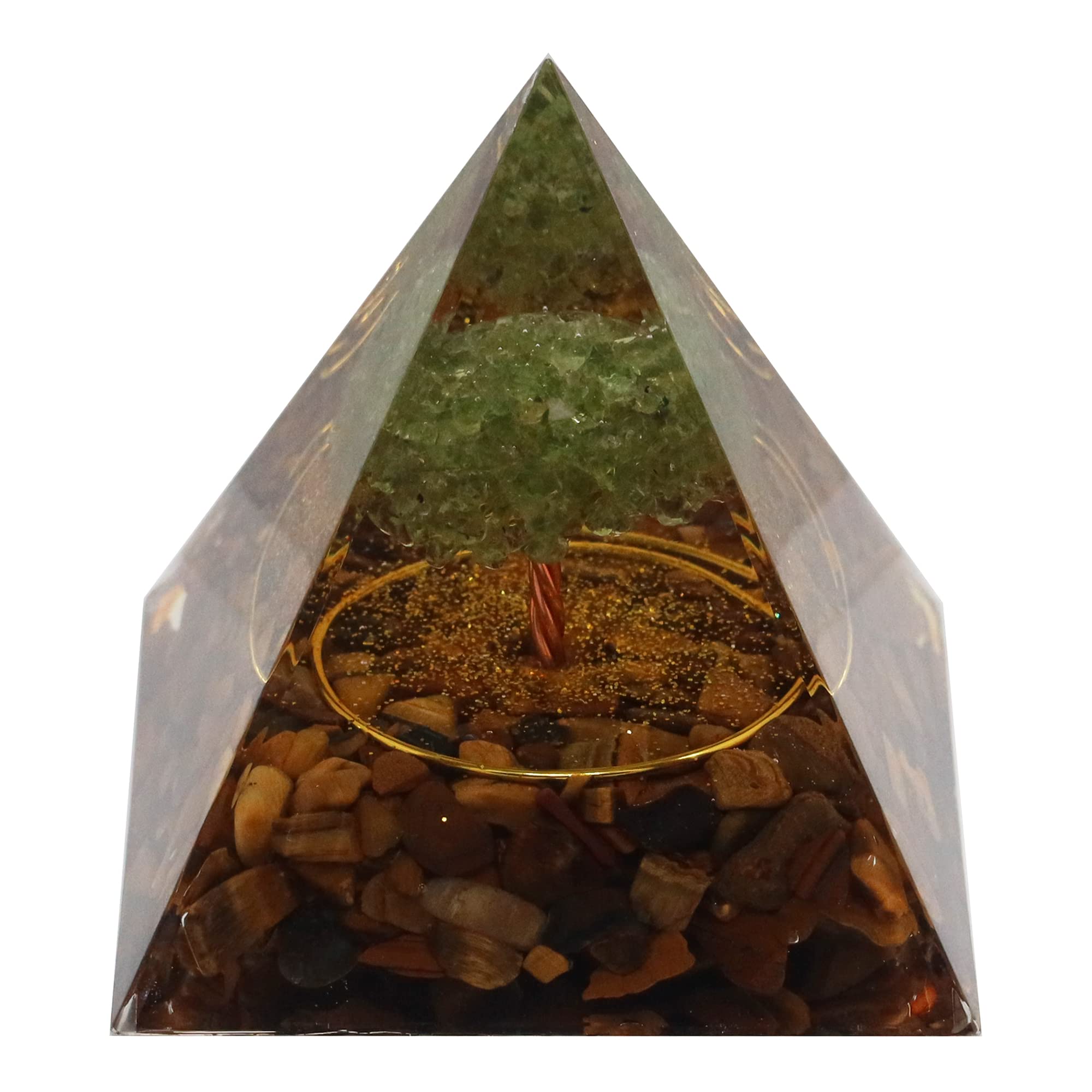 Orgone Pyramid, Peridot Tree of Life & Tiger Eye, Healing Crystals Orgonite Pyramids for Meditation Positive Energy Protection Chakra Balancing Relaxation and Rejuvenation