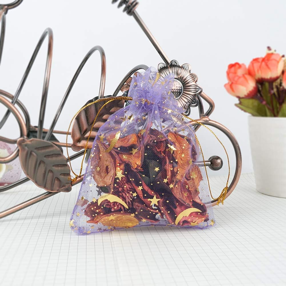SumDirect 120 Pcs 3 1/2 x 4 7/10 Inch Mixed Color Moon Stars Drawstring Organza Bags, Jewelry Gift Bags Pouches for Wedding Party Valentine's Day