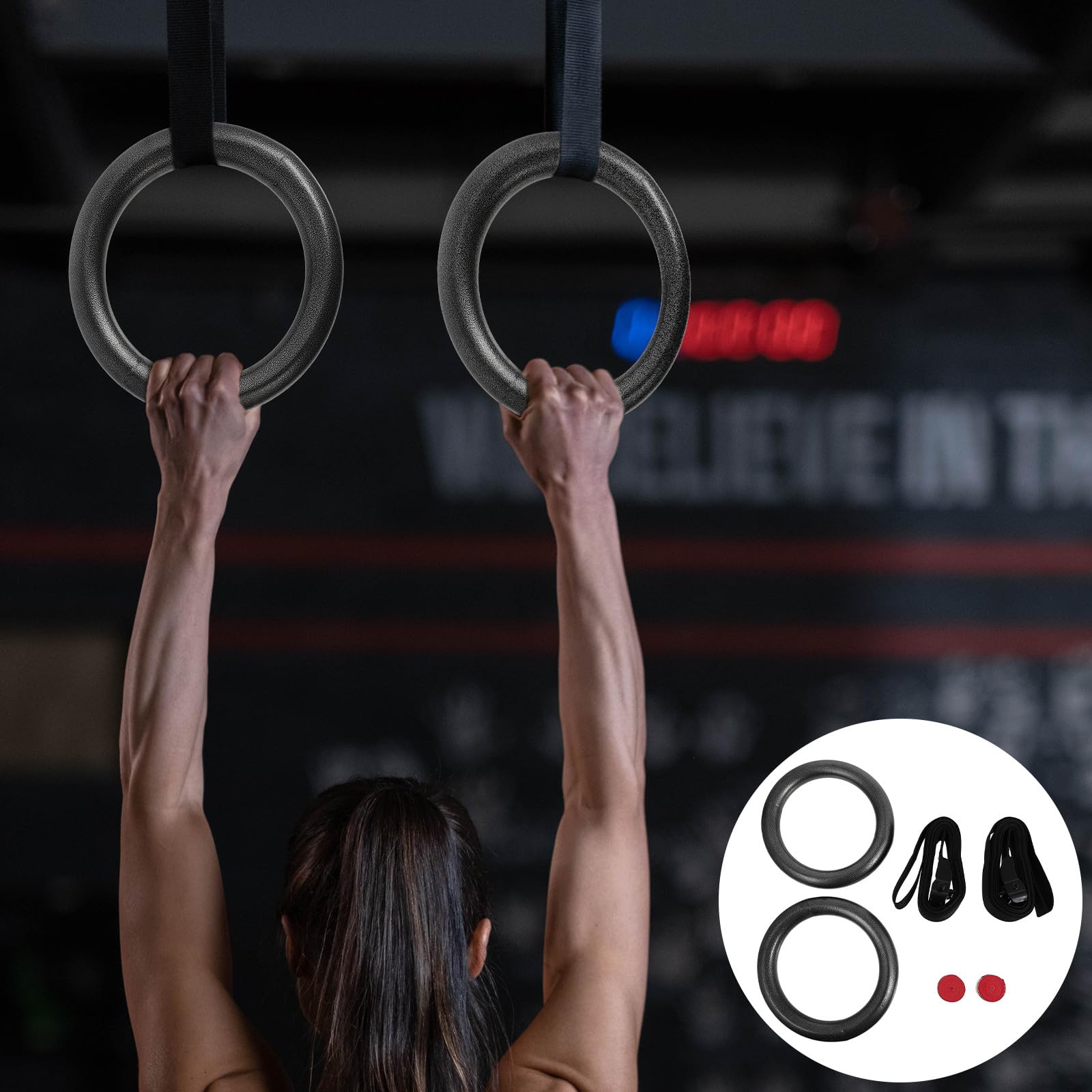 HEMOTON 2 Stück Verstellbare Gymnastikringe aus Stahl mit Nylongurt Fitnessgerät für Zuhause zur Verbesserung der Koordination und Rumpfstabilität im Indoor Bereich Zufällige Farbe