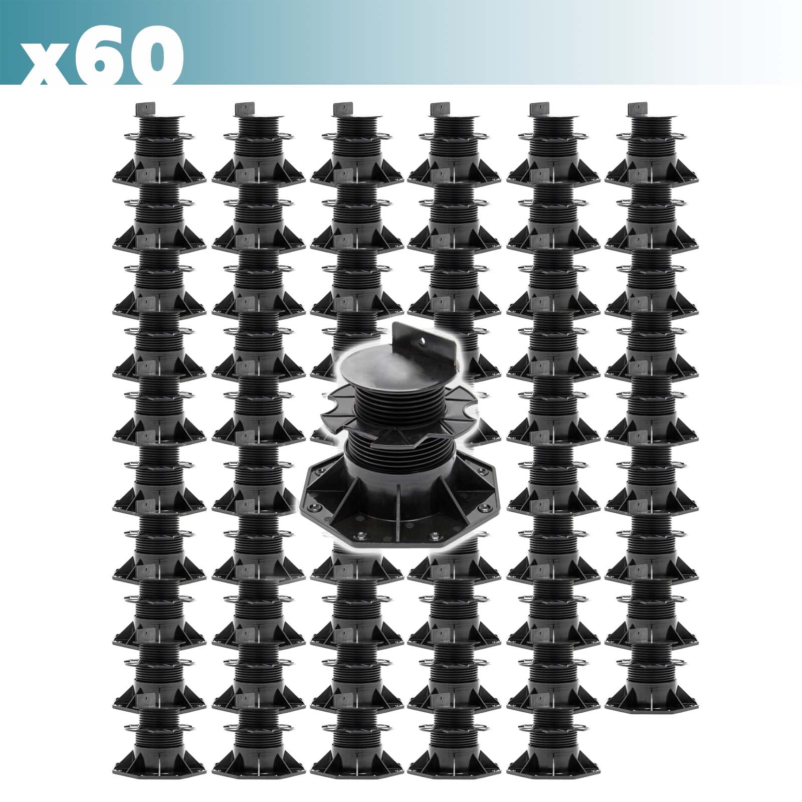 XPOtool Juego de 60 bases regulables para terraza carga máxima 2700kg ajustable en altura 60-128mm