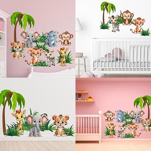 Miniatura 5 de Gotsafety Calcomanías de pared de animales de bebé, calcomanías de pared de animales de selva de vinilo prémium para guardería y aula, calcomanías