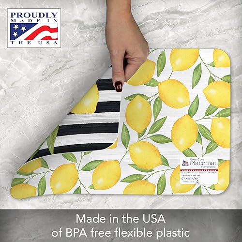 Miniatura 3 de Counterart Jardin De Citron - Juego de 4 manteles individuales reversibles de plástico flexible de fácil cuidado, fabricado en los Estados Unidos,