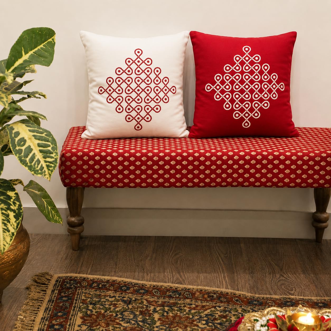 Kolam Design Cushion Cover Set of 2, 16inch×16inch, hiden Topper, Living Room,Sofa- Play Room, Home Decor-image-29