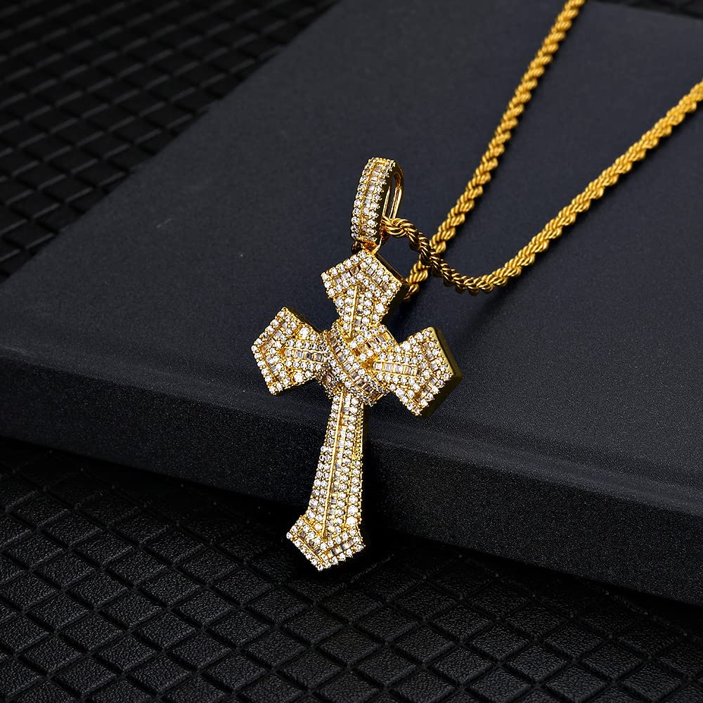 Moda Full Cross Pendant Naszyjnik Bling High Quality Luxury Cubic Zircon Metal Women Men Rap Biżuteria Srebrny Kubański Łańcuch