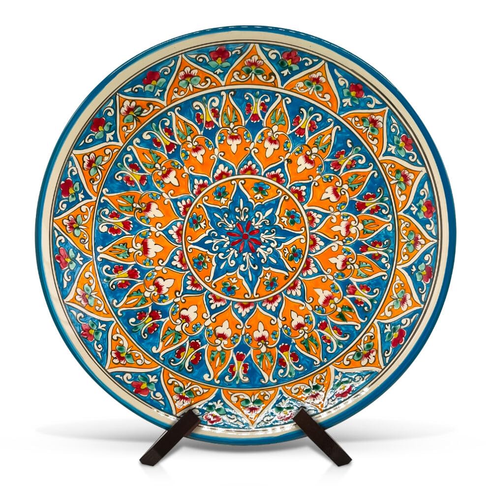 Orientalischer Lagan Ляган Rischtan KaraKalam R3 Keramik Usbekischer Teller Servier-Schale KaraKalam Usbekische Ljagan Plate Handgemalt (Ø 42 сm)