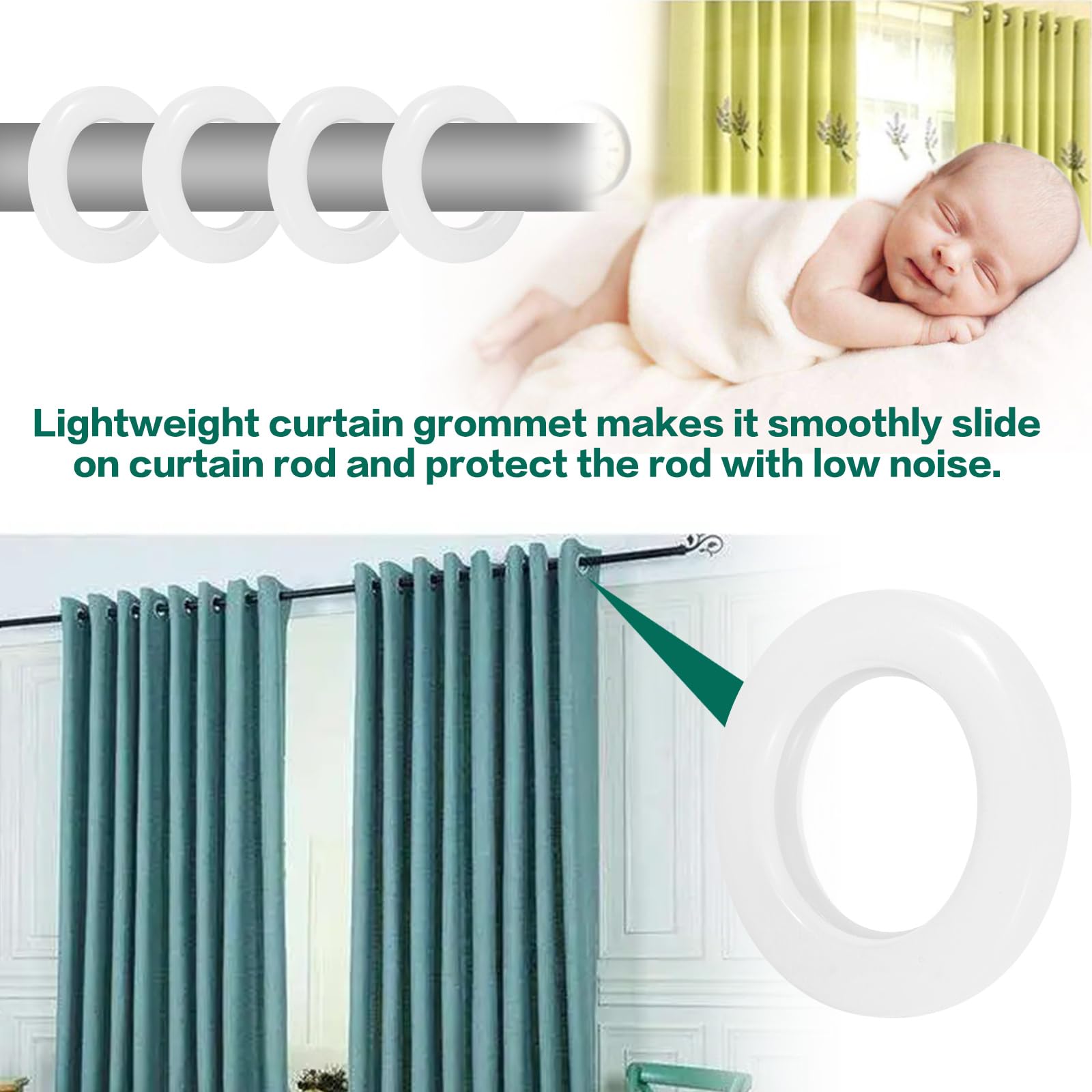 Set 32 Anelli Per Tende In Plastica ABS - Diametro Interno 40mm, Argento Opaco, Per Fai Da Te - Foto 10