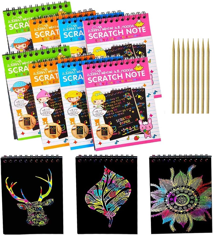 Evissa Paper Scratch Note Colorful Magic Art Craft Kit Includes Multicolour | Birthday Return Gifts For Kids Scratch Book For Stationary Kit For Birthday, Return Gift Aged 3-12 | Pack Of 8 (B0CQCT5T1X) Amazon Price History, Amazon Price Tracker
