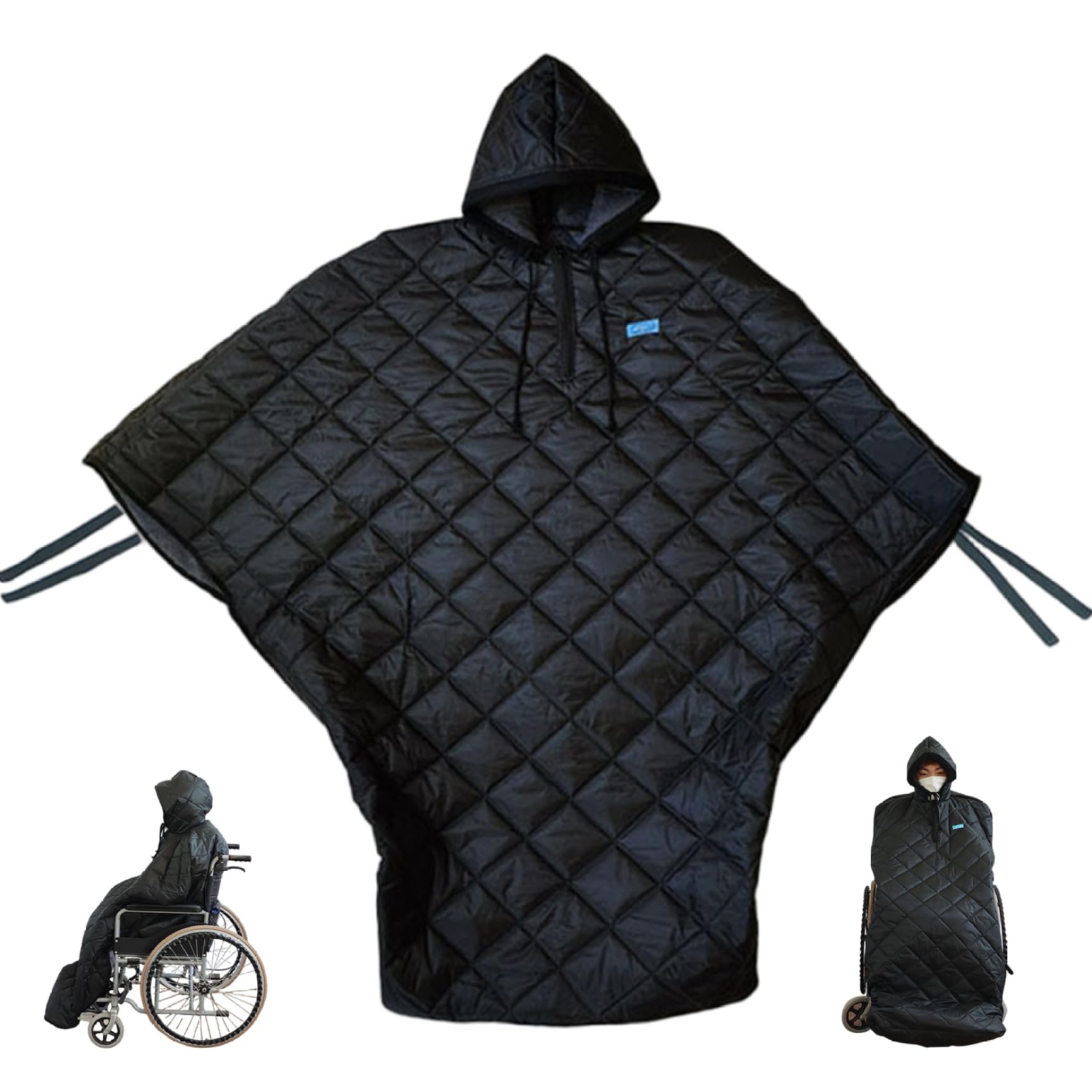 Manta para silla de ruedas Poncho para silla de ruedas con capucha de tela con forro polar cálido Cubierta de cuerpo completo resistente al viento e impermeable para adultos, hombres y mujeres co-