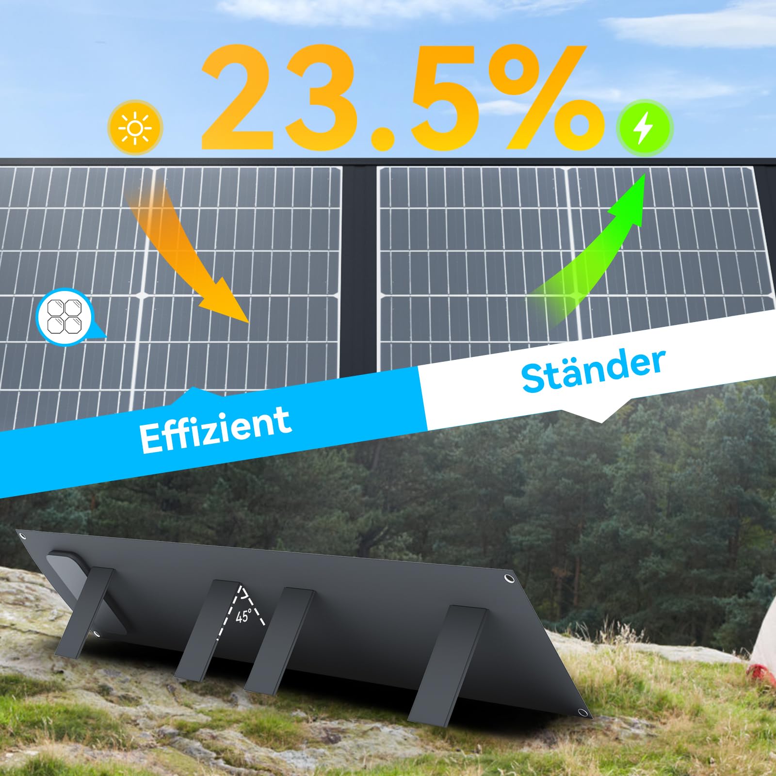 Solarpanel Faltbar 200w Tragbares Solarmodul USB-C PD3.0 & USB-A QC3.0 | Solartasche 200 Watt PD3.0 QC3.0 & Multi-Output für Stromstationen, Generatoren, Power Station, Wohnmobile, Wandern, Camping