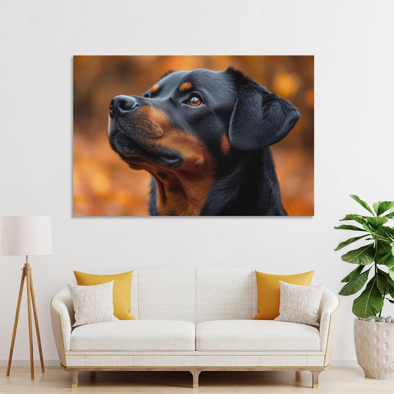 Junmoney Rottweiler Portrait with Autumn Background Wall Decor Canvas Print, 20x30inch(50x75cm), for Hallway, Lounge Or Guest Room, Decorative Present for New Homes