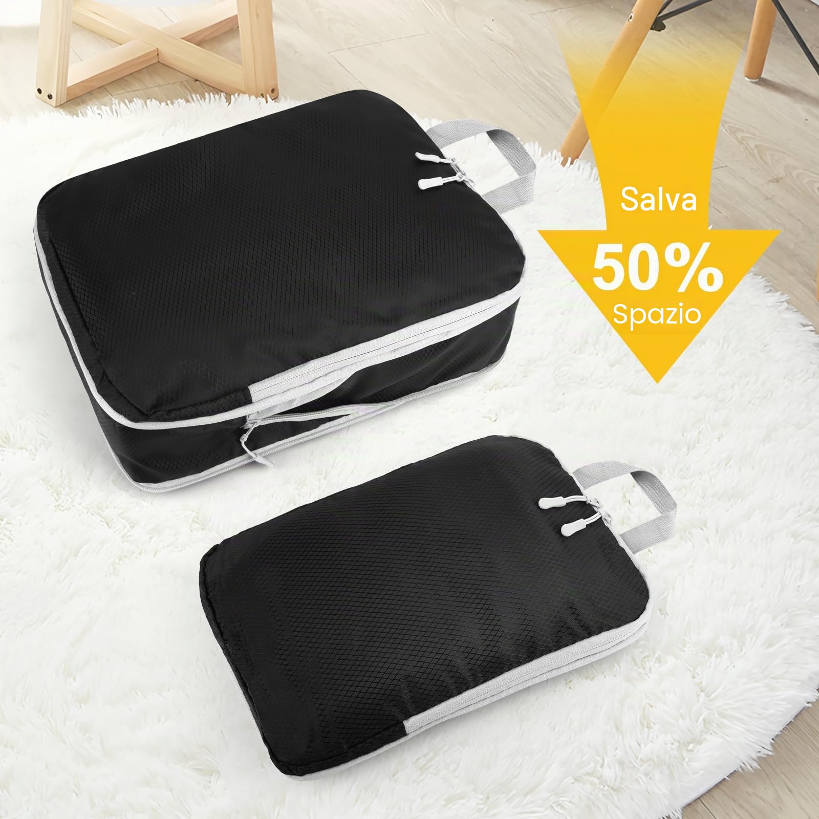 7 Pezzi Organizer Valigia, Packing Cubes Compression Salvaspazio, Ultraleggero Set per Valigia, Organizer Viaggio per I Vestiti,Scarpe, Intimo, Set da Viaggio per Zaini O Bagagli a Mano