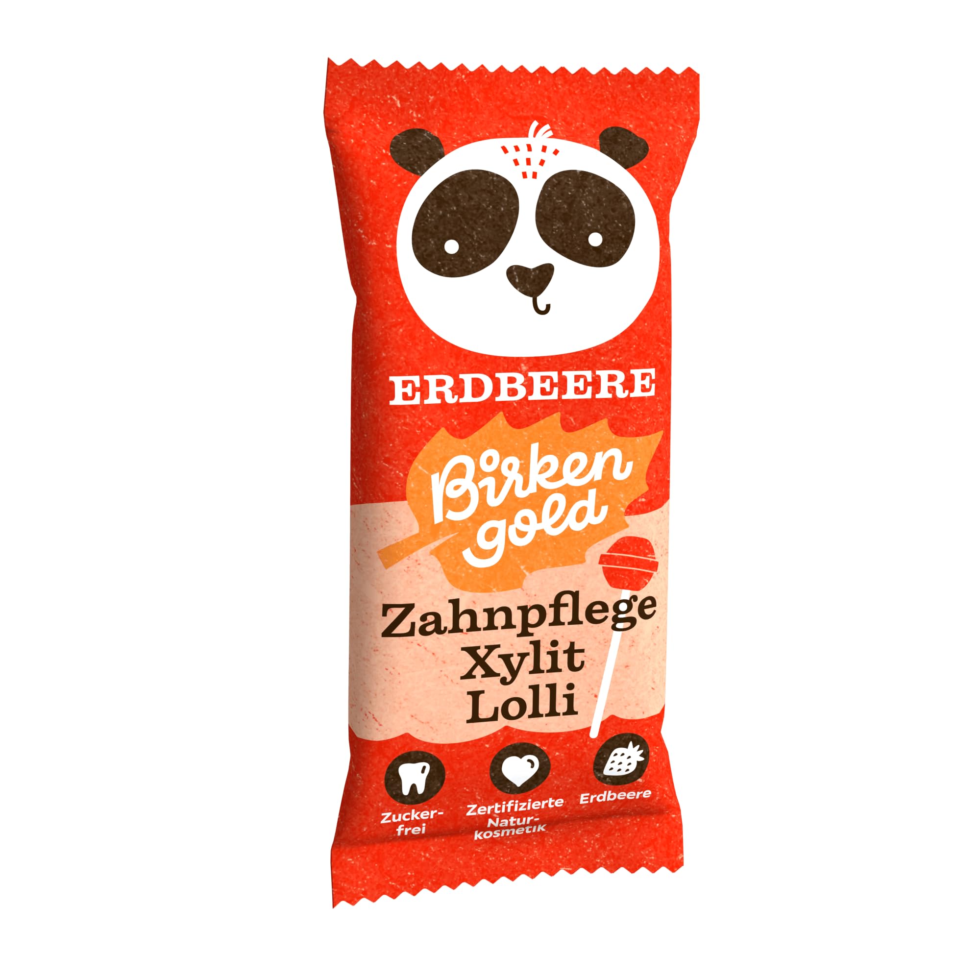 Birkengold Xylit Lolli Erdbeer | Naturkosmetik zertifiziert | 20x6g einzeln verpackt | vegan | zuckerfreier Dauerlutscher | Zahnpflege Lolli | Frucht Lolli Erdbeer