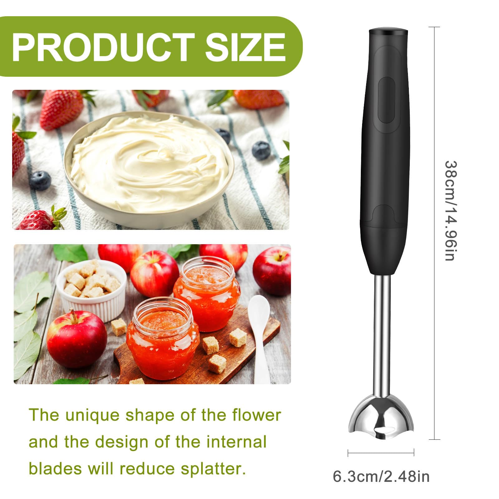 Frullatore a Immersione, 400 Watt in Acciaio Inox per Pappe, Frullati, Salse e Zuppe, Nero/Acciaio